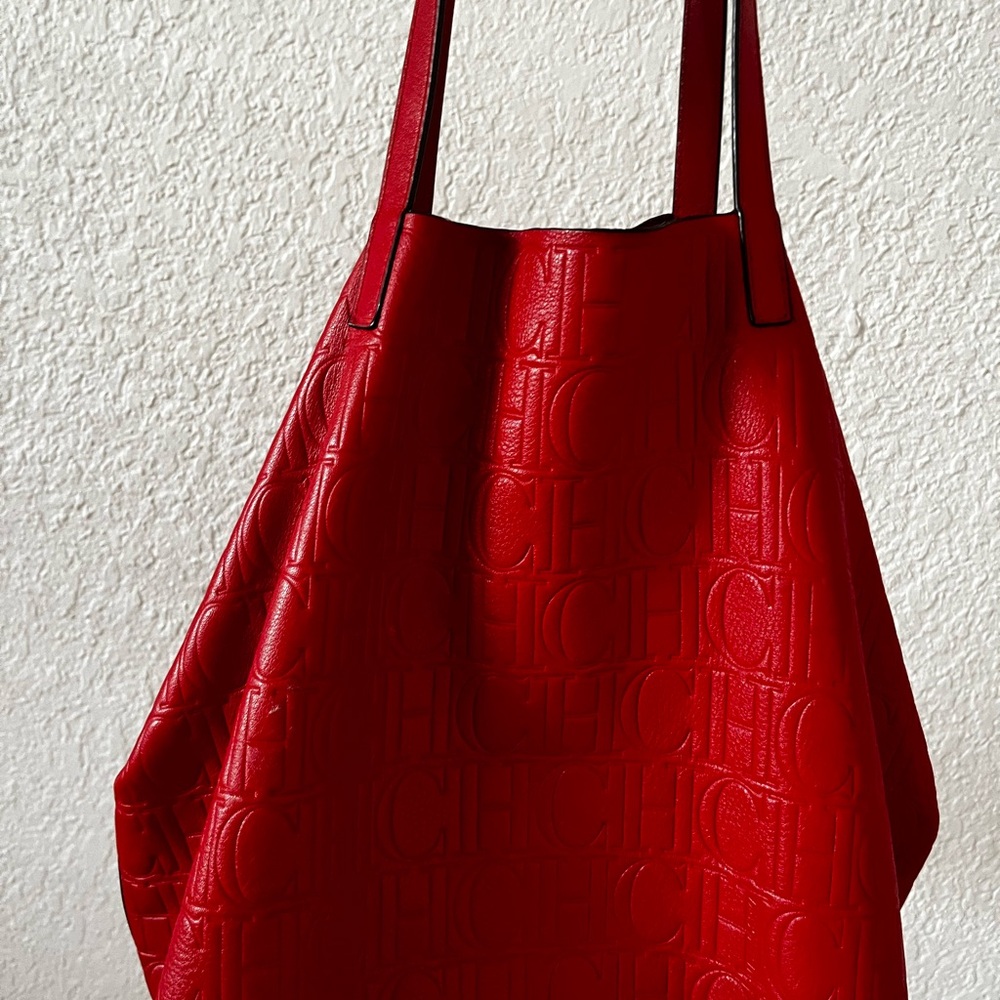 Carolina Herrera Red Textured Tote Bag